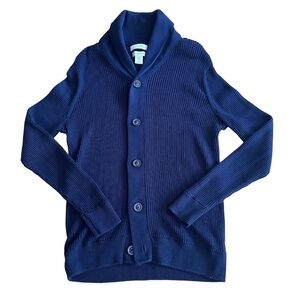 COZY MEDIUM WEIGHT RIBBED NAVY CARDIGAN WITH SHAWL COLLAR WOMENS PREPPY MEDIUM
